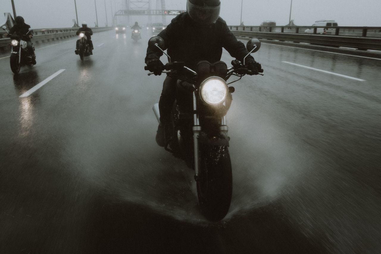 Adventure touring motorcycle on the road after preparation and handover